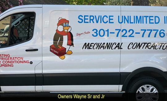 Service Unlimited van with owners Wayne Sr. and Jr.